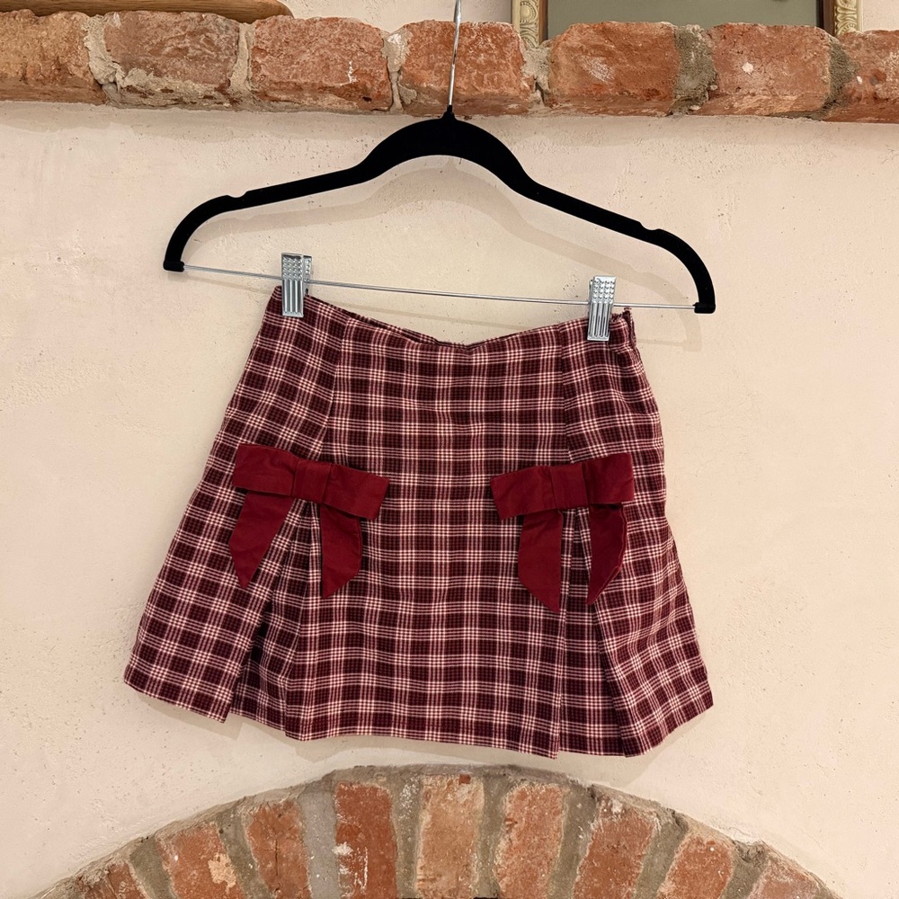 Altar'd State Red Plaid Mini Skirt with Bows